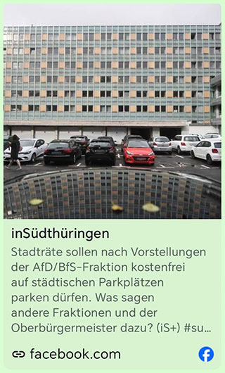 Sollen Stadträte kostenfrei parken? (inSüdthüringen, Facebook)